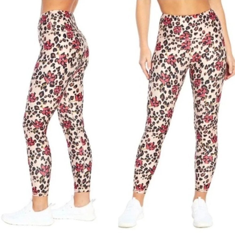 Wildfox Sweat Coral Wild Leopard Elastic Waist Stretch Leggings Size M